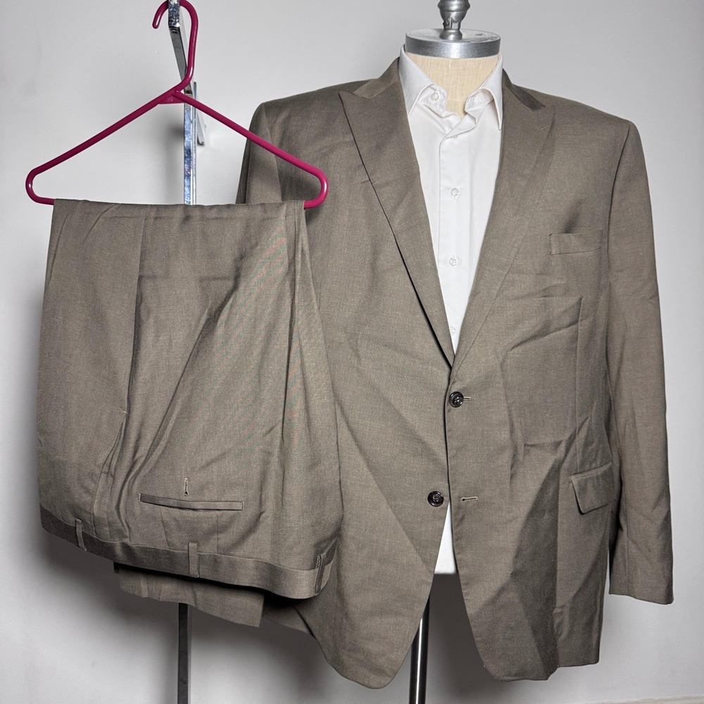 Sean John Suit Mens 54L 50x27 Brown Solid 2-Button Flat Front Notch Lapel Lined